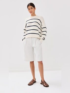 Jenni Kayne Chloe Crewneck Ivory Black Stripe‎ XXL fishermancore nautical costal